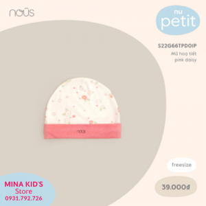 Mũ NOUS màu trắng họa tiết hồng Newborn