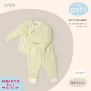 Bộ cài lệch tay dài NOUS xanh lá logo bọ rùa Newborn
