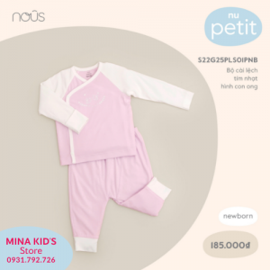 Bộ cài lệch tay dài NOUS tím nhật logo con ong Newborn