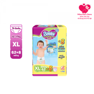 Bỉm tã quần Bobby size XL 62 miếng - Tặng 8 miếng (12-17kg)